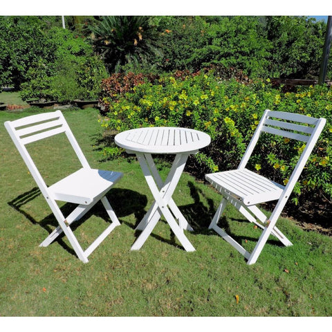 International Caravan Set of 3 Acacia Folding Bistro Set - White Wash - Outdoor Furniture
