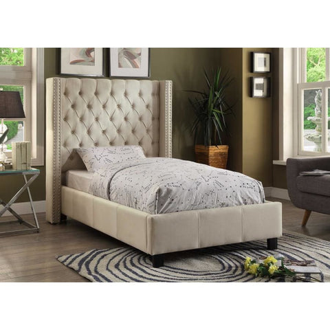 Meridian Furniture Ashton Linen Twin Bed - Beige - Bedroom Beds