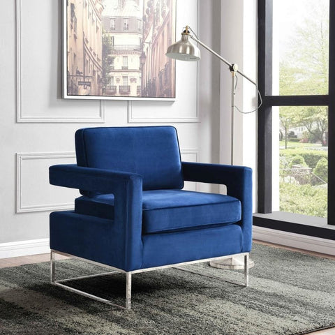 Meridian Furniture Silver Noah Velvet Accent Chair - Blue - Chairs