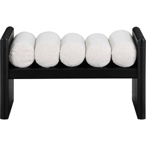 Meridian Furniture 32 Waverly Boucle Fabric Bench - Black Finish - Cream - Benches