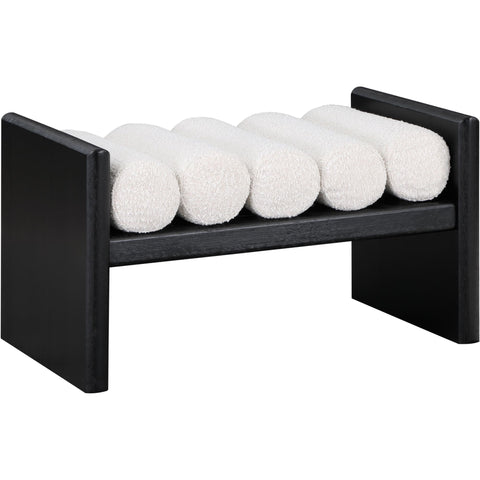 Meridian Furniture 32 Waverly Boucle Fabric Bench - Black Finish - Cream - Benches