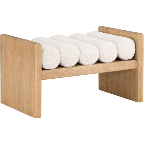 Meridian Furniture 32 Waverly Boucle Fabric Bench - Natural Finish - Cream - Benches