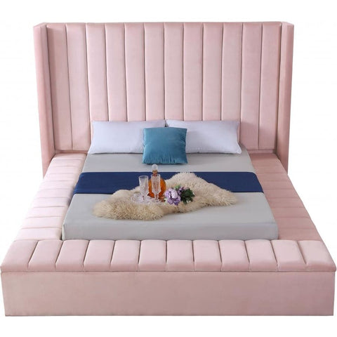 Meridian Furniture Kiki Velvet Queen Bed - Pink - Bedroom Beds