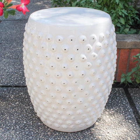 International Caravan Perforated Drum Ceramic Garden Stool - Navy Blue Glaze - Outdoor Furniture
