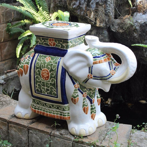 International Caravan Large Porcelain Elephant Stool - Brown Mix - Outdoor Furniture