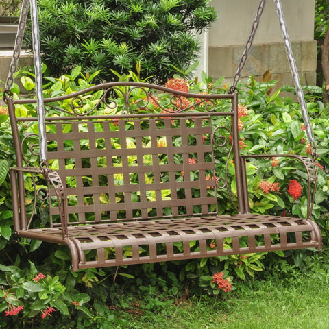 International Caravan Mandalay Iron Hanging Swing - Antique Black - Outdoor Furniture