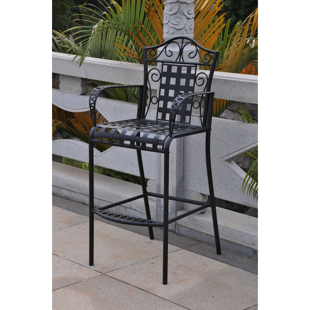 International Caravan Set of 2 Mandalay Iron Bar Height Chair - Antique Black - Outdoor Furniture