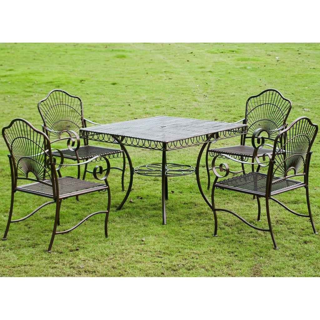 International Caravan 5-Piece Sun Ray Iron Square Dining Group - Outdoor Furniture