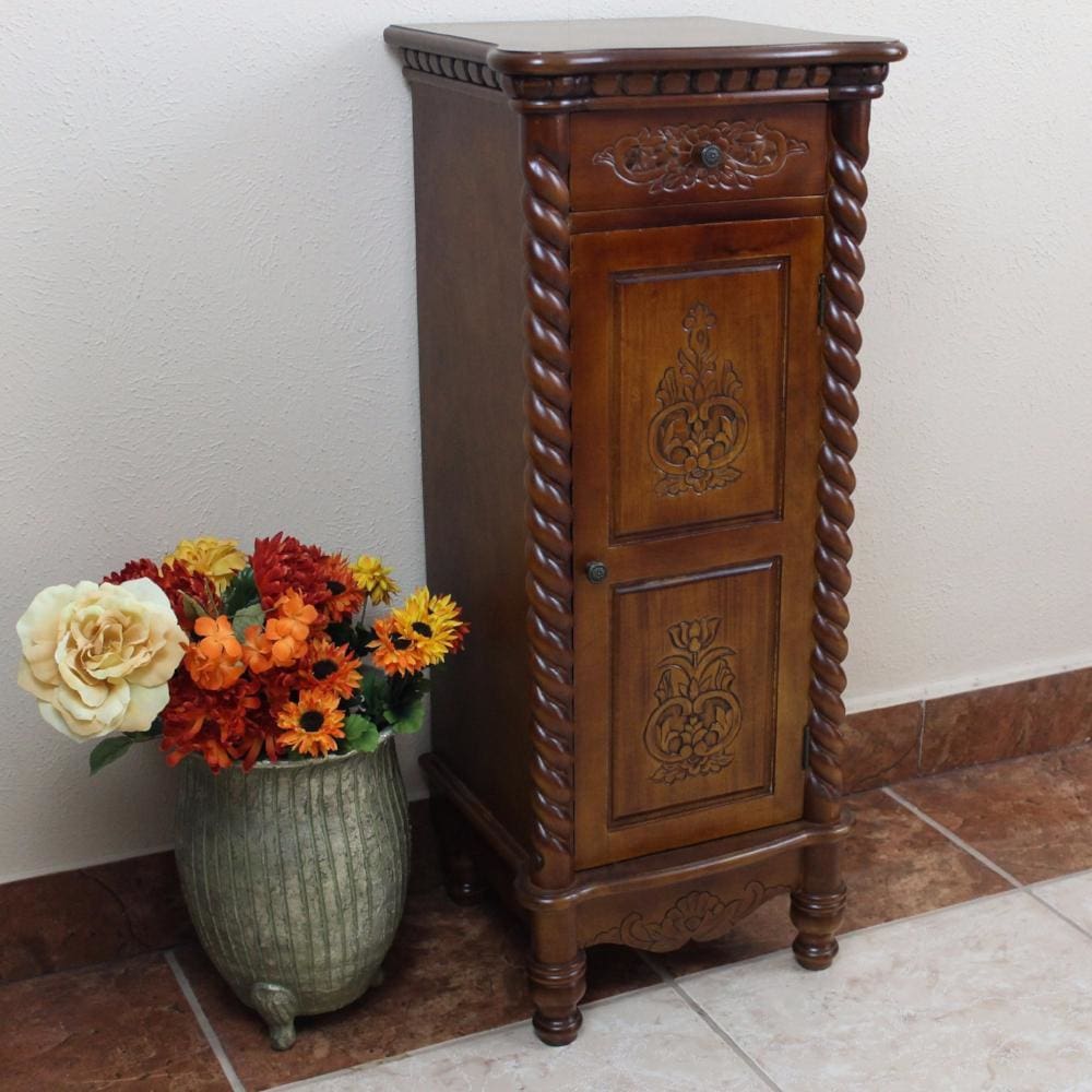 International Caravan Carved Wood 1 Drawer/1 Door Tall Cabinet - Drawers & Dressers