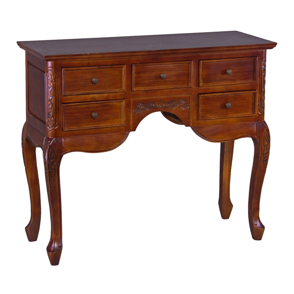 International Caravan Carved 5-Drawer Queen Anne Wall Table - Drawers & Dressers