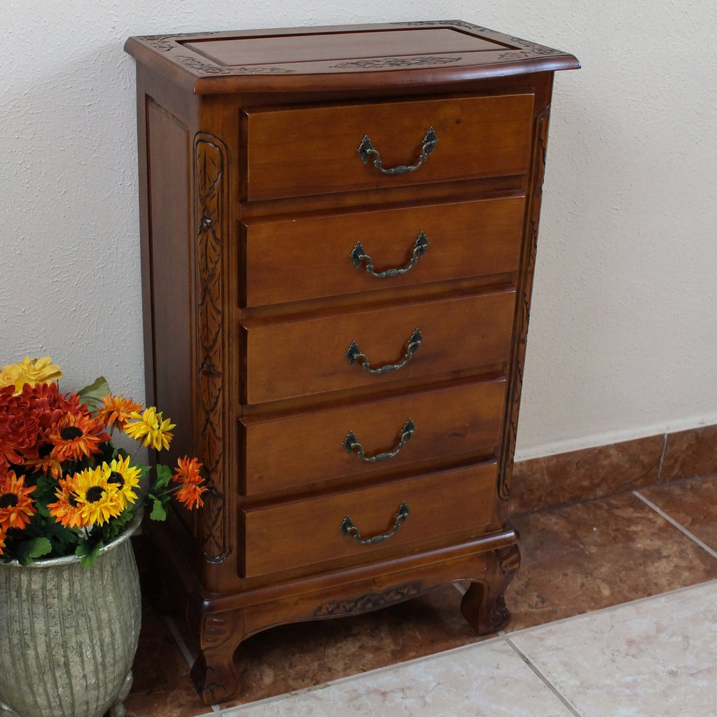 International Caravan Carved Wood Five Drawer Jewelry Chest - Drawers & Dressers