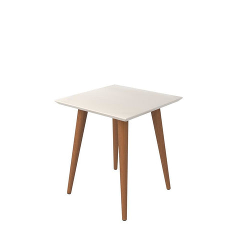 Manhattan Comfort Utopia 19.68 High Square End Table With Splayed Wooden Legs - White Gloss and Maple Cream - Other Tables