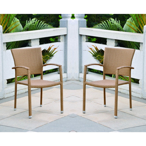 International Caravan Set of Four Barcelona Resin Wicker Square Back Dining Chair - Honey - Dining Chairs