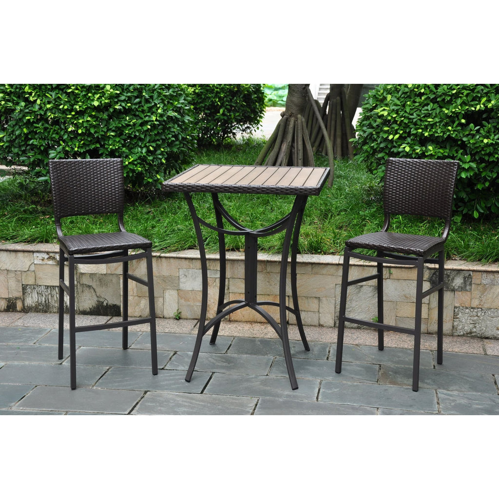 International Caravan Barcelona Set of Three Resin Wicker/Aluminum Bar Bistro Set - Chocolate - Outdoor Furniture
