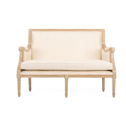 Baxton Studio Chavanon Wood & Light Beige Linen Traditional French Loveseat - Living Room Furniture