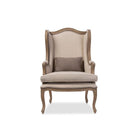 Baxton Studio Oreille French Provincial Style White Wash Distressed Two-tone Beige Upholstered Armchair - Living Room Furniture