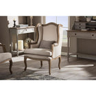 Baxton Studio Oreille French Provincial Style White Wash Distressed Two-tone Beige Upholstered Armchair - Living Room Furniture