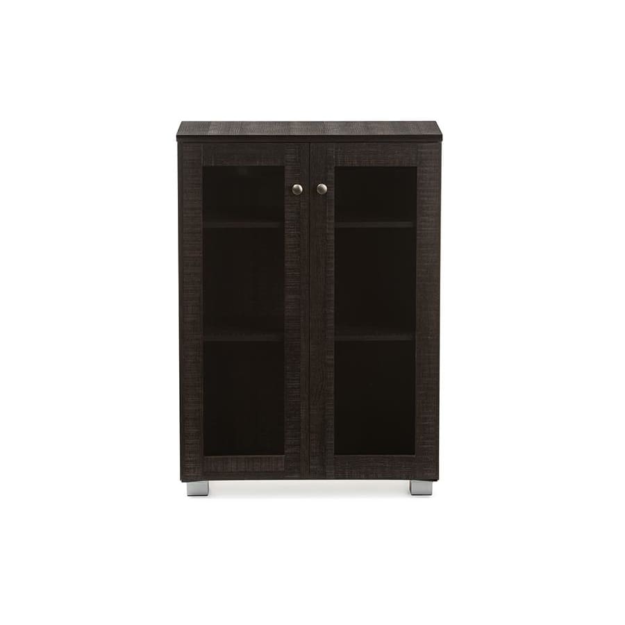 Baxton Studio Mason Modern and Contemporary Dark Brown Multipurpose Storage Cabinet Sideboard with Two Class Doors - Living Room Furniture