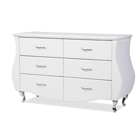 Baxton Studio Enzo Modern and Contemporary White Faux Leather 6-Drawer Dresser - Bedroom Furniture