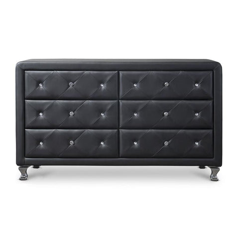 Baxton Studio Luminescence Black Faux Leather Upholstered Dresser - Bedroom Furniture