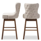 Baxton Studio Gradisca Modern and Contemporary Brown Wood Finishing and Light Beige Fabric Button-Tufted Upholstered Swivel Barstool - Bar
