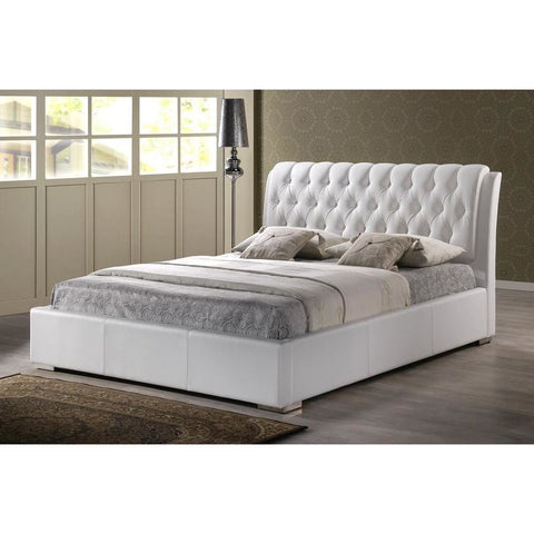 Baxton Studio Bianca White Modern Bed with Tufted Headboard - Full Size - Bedroom Furniture