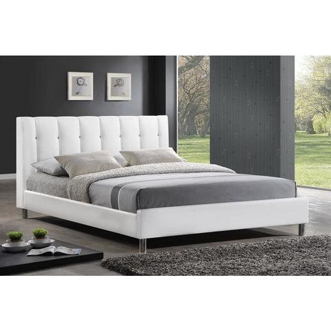Baxton Studio Vino White Modern Bed with Upholstered Headboard - Full Size - Bedroom Furniture