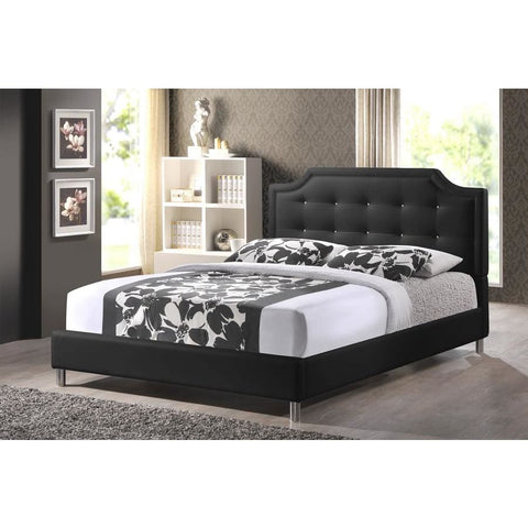 Baxton Studio Carlotta Black Modern Bed with Upholstered Headboard - Queen Size - Bedroom Furniture