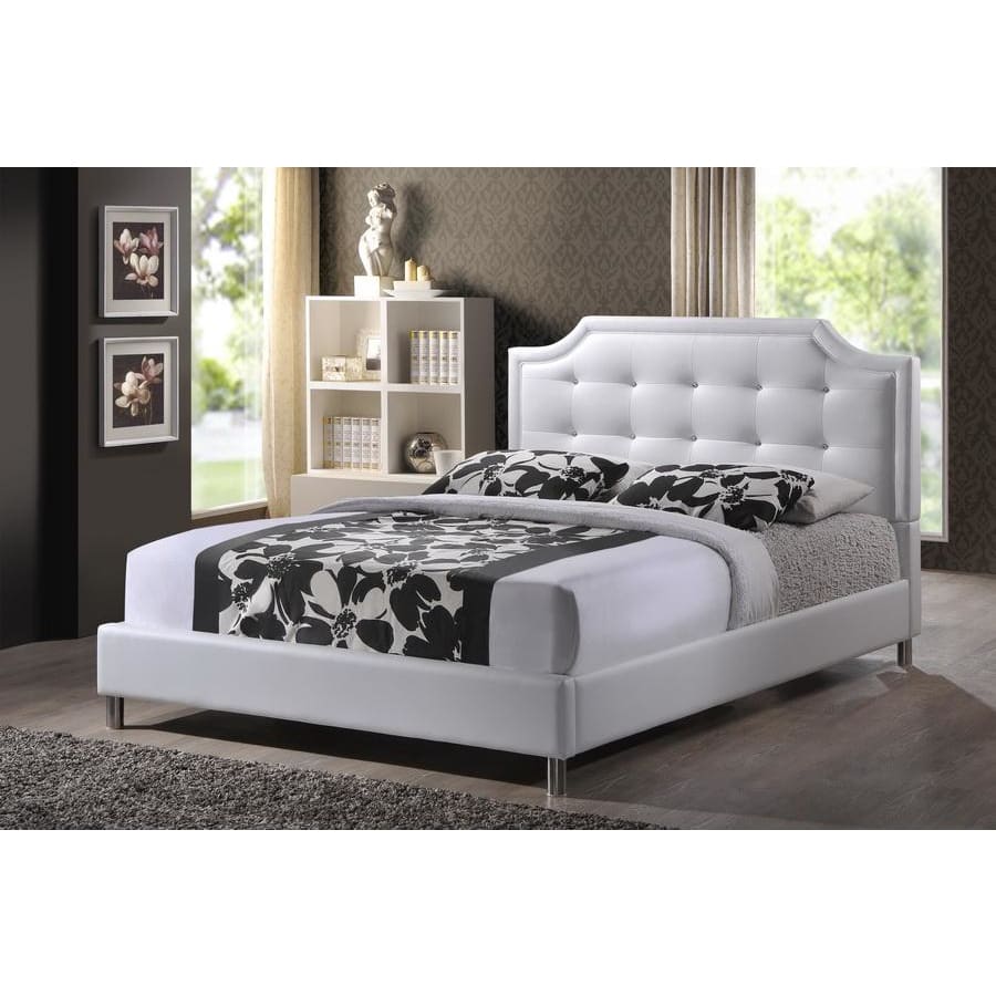 Baxton Studio Carlotta White Modern Bed with Upholstered Headboard - King Size - Bedroom Furniture