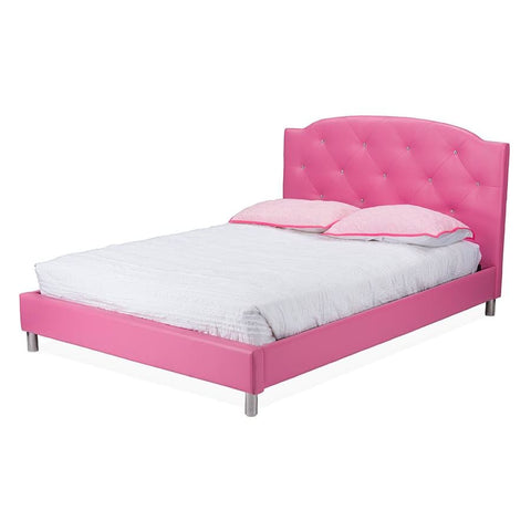 Baxton Studio Canterbury Pink Leather Contemporary Full-Size Bed - Bedroom Furniture