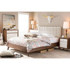 Baxton Studio Alinia Mid-century Retro Modern Light Beige Fabric Upholstered Walnut Wood Queen Size Platform Bed - Bedroom Furniture