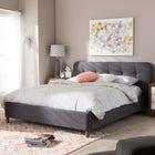 Baxton Studio Germaine Mid-Century Modern Dark Grey Fabric King Size Grid-Tufting Platform Bed - Bedroom Furniture