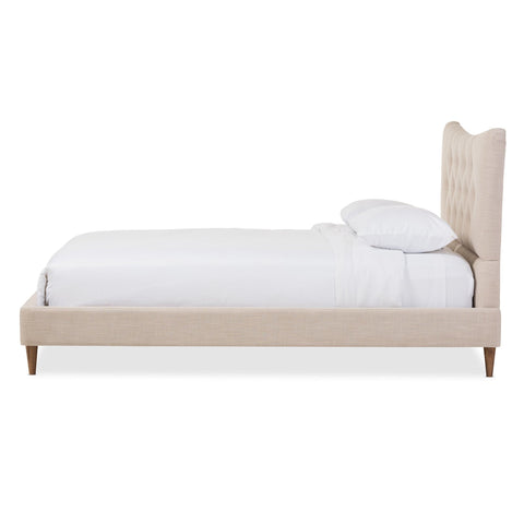 Baxton Studio Hannah Mid-Century Modern Beige Linen King Size Platform Bed - Bedroom Furniture