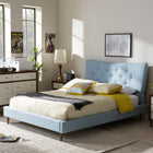 Baxton Studio Hannah Mid-Century Modern Sky Blue King Size Fabric Platform Bed - Bedroom Furniture
