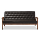 Baxton Studio Sorrento Mid-century Retro Modern Brown Faux Leather Upholstered Wooden 3-seater Sofa - Living Room Furniture