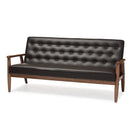Baxton Studio Sorrento Mid-century Retro Modern Brown Faux Leather Upholstered Wooden 3-seater Sofa - Living Room Furniture