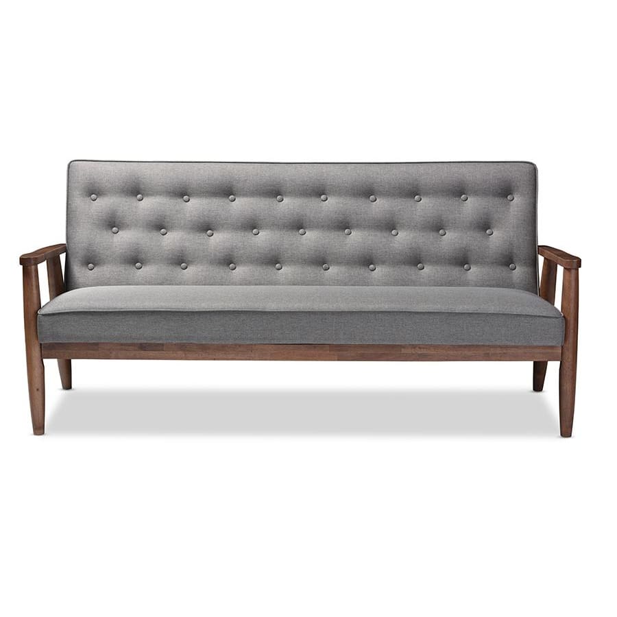 Baxton Studio Sorrento Mid-century Retro Modern Grey Fabric Upholstered Wooden 3-seater Sofa - Living Room Furniture