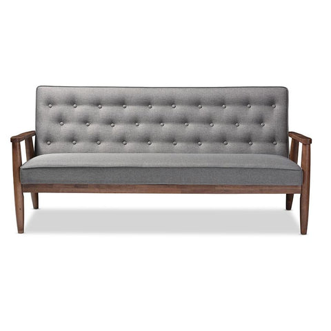 Baxton Studio Sorrento Mid-century Retro Modern Grey Fabric Upholstered Wooden 3-seater Sofa - Living Room Furniture
