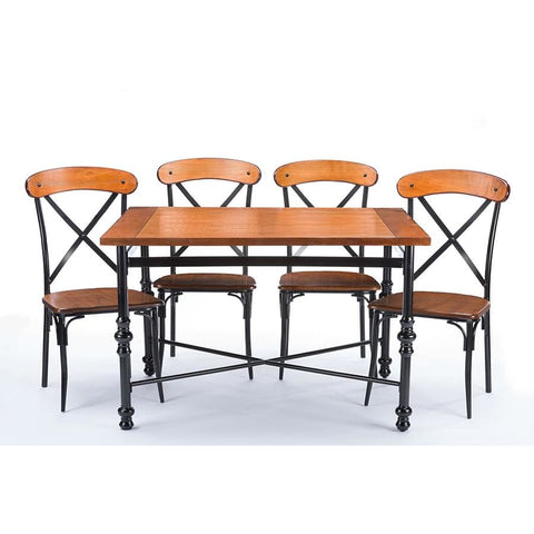 Baxton Studio Broxburn Light Brown Wood & Metal 5-Piece Dining Set - Dining Room
