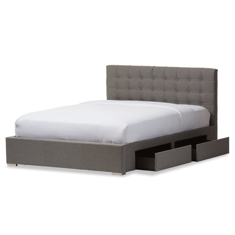 Baxton Studio Rene Modern and Contemporary King Size Grey Fabric 4-drawer Storage Platform Bed - Bedroom Furniture