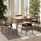 Baxton Studio Edna Mid-Century Modern French Black Faux Leather and Oak Light Brown Finishing Wood 5-Peice Dining Set - Dining Room