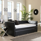 Baxton Studio Frank Modern and Contemporary Black Faux Leather Button-Tufting Sofa Twin Daybed with Roll-Out Trundle Guest Bed - Kids Room