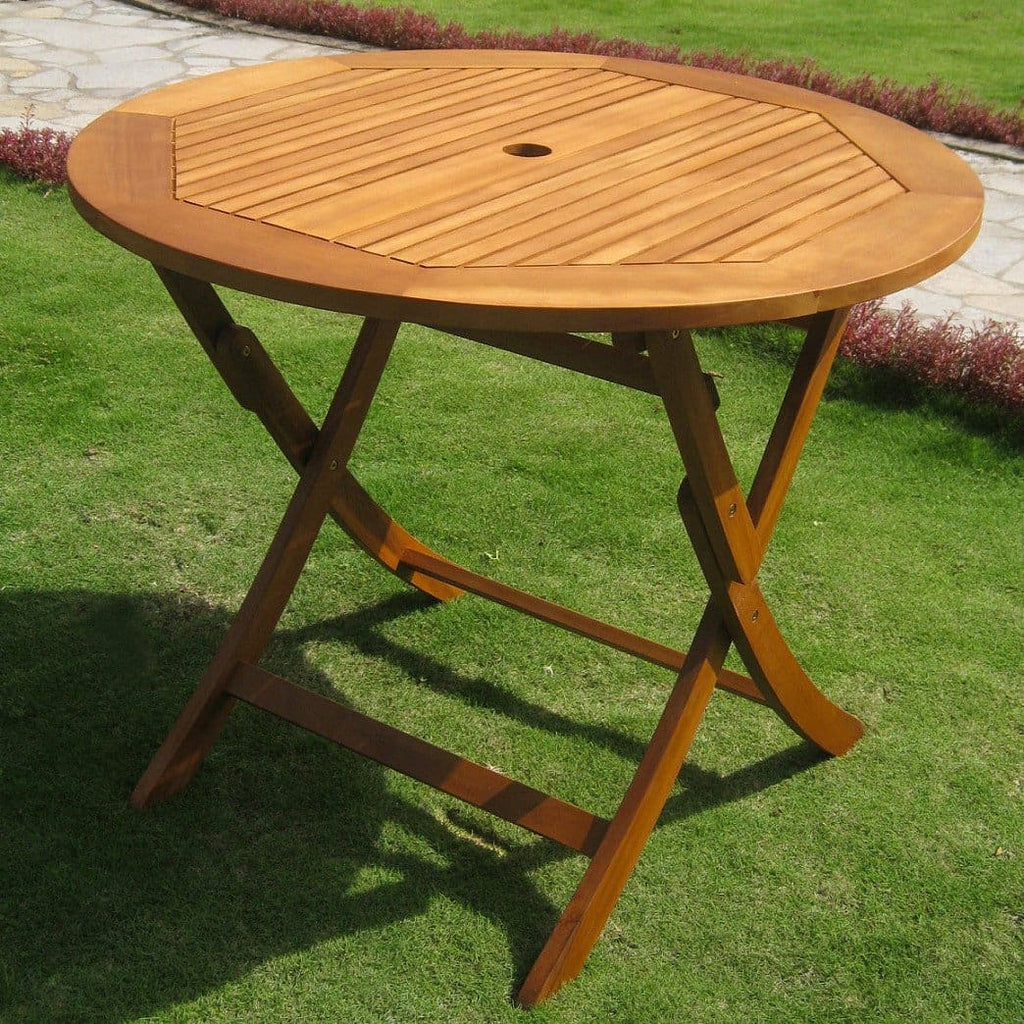 International Caravan Royal Tahiti Outdoor 36 Round Wood Folding Table - Outdoor Furniture