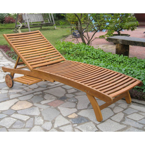 International Caravan Acacia Chaise Lounge with Pull Out Tray - Rustic Brown - Outdoor Furniture
