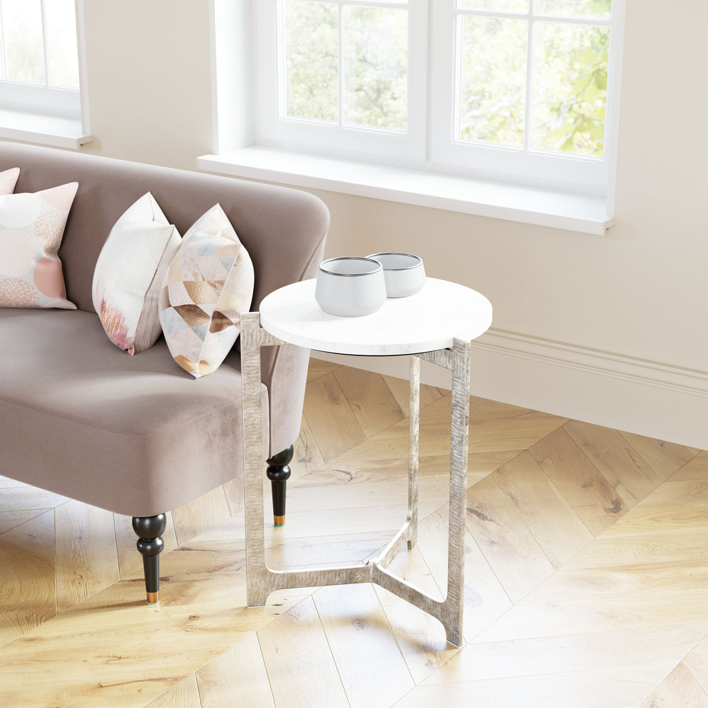 Zuo Barmas Side Table White & Silver