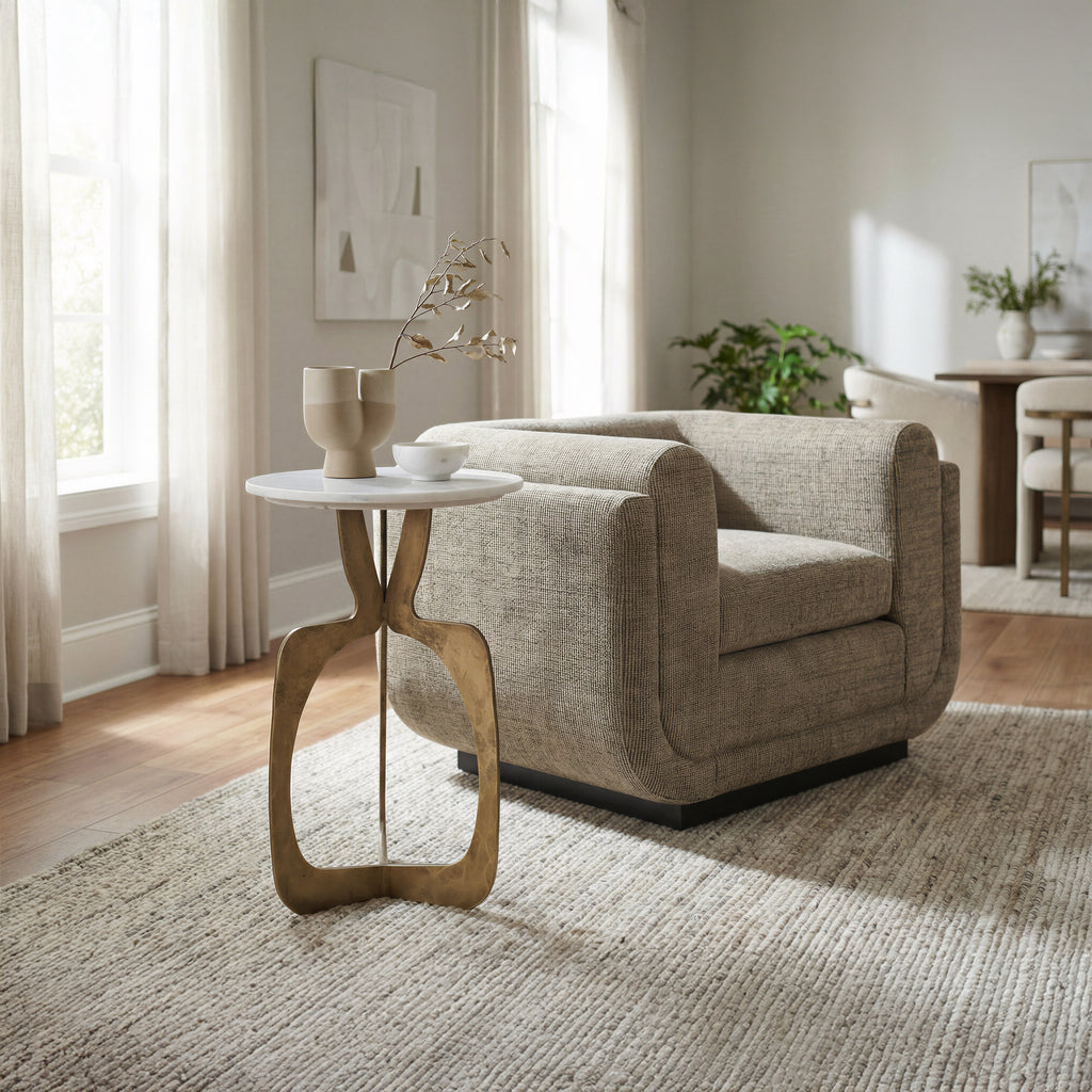 Zuo Ophelia Side Table White & Brass