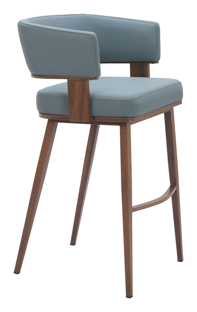 Zuo Poise Barstool Azure Gray & Walnut