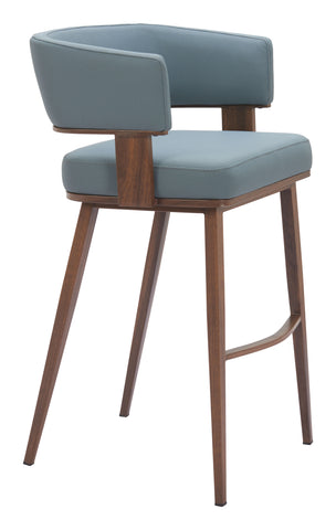 Zuo Poise Barstool Azure Gray & Walnut