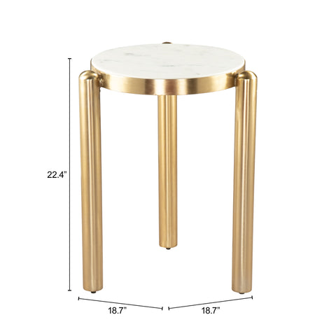 Zuo Noan Side Table White & Gold