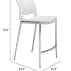 Zuo Ace Counter Stool (Set of 2) White & Silver
